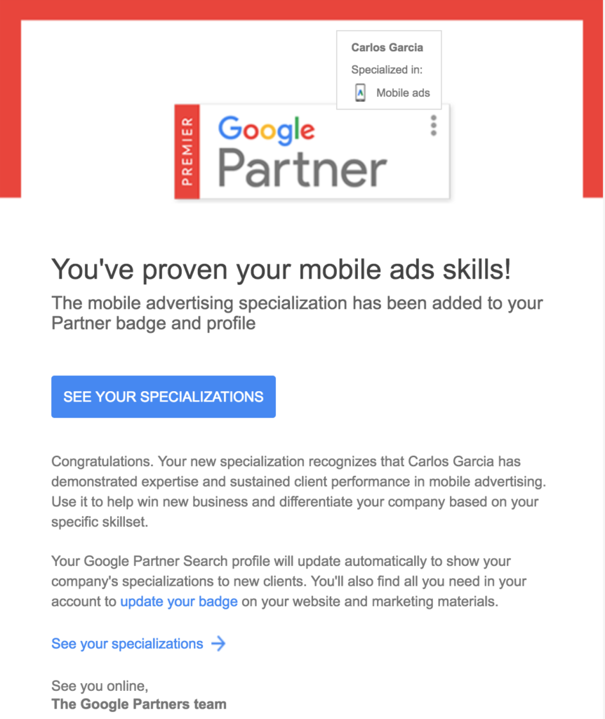 Carlos Garcia Google Partner certification 2018